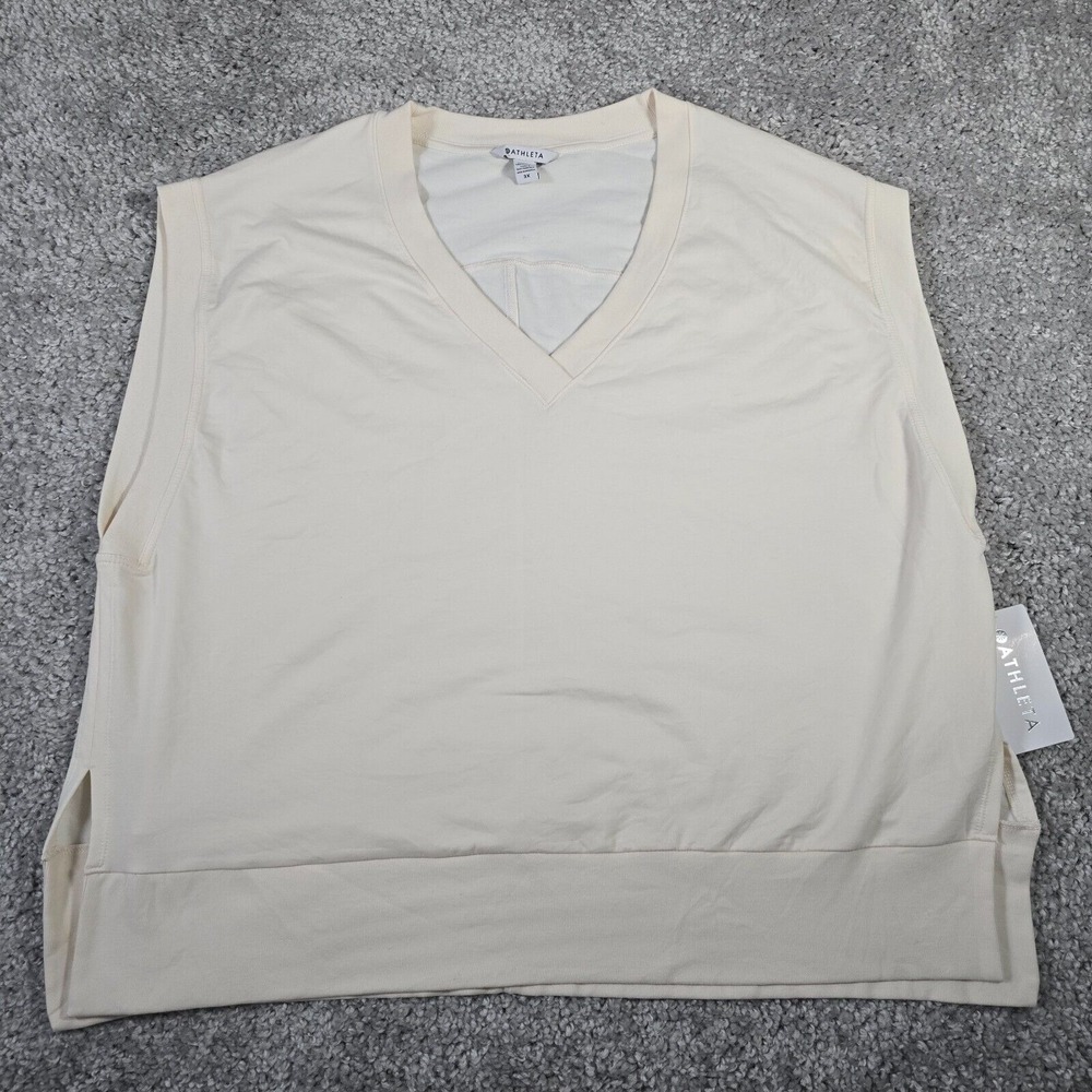 Athleta Womens Retrotier Sleeveless Sweatshirt 3X Cream‎ V-Neck Active Casual
